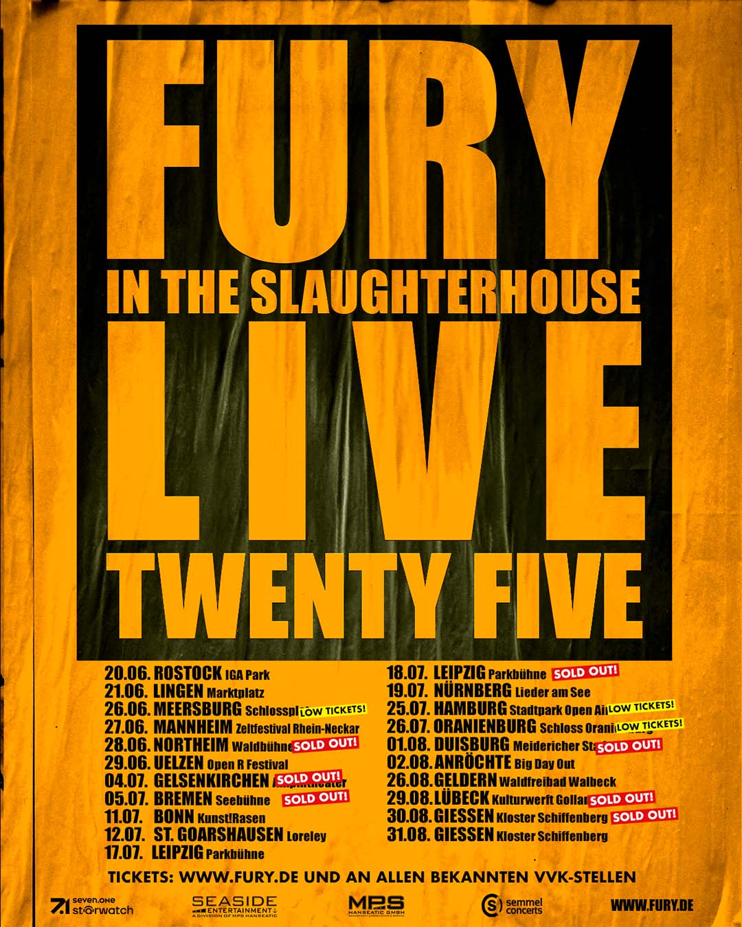 Fury In The Slaughterhouse Fury Live Twenty Five Tourplakat 2025